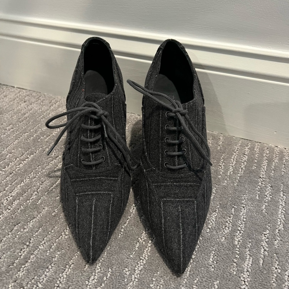 Chanel Grey Striped Booties